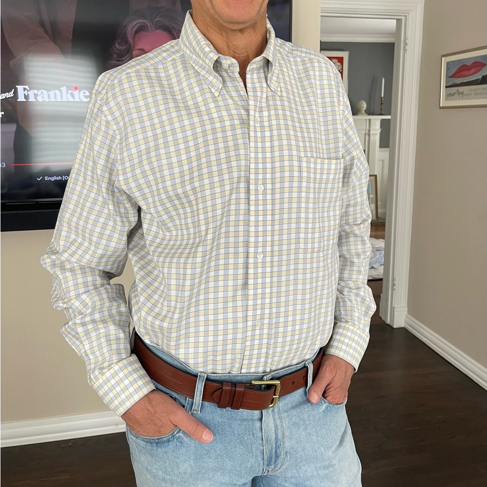 Blue and pale yellow Hickey Freeman button down